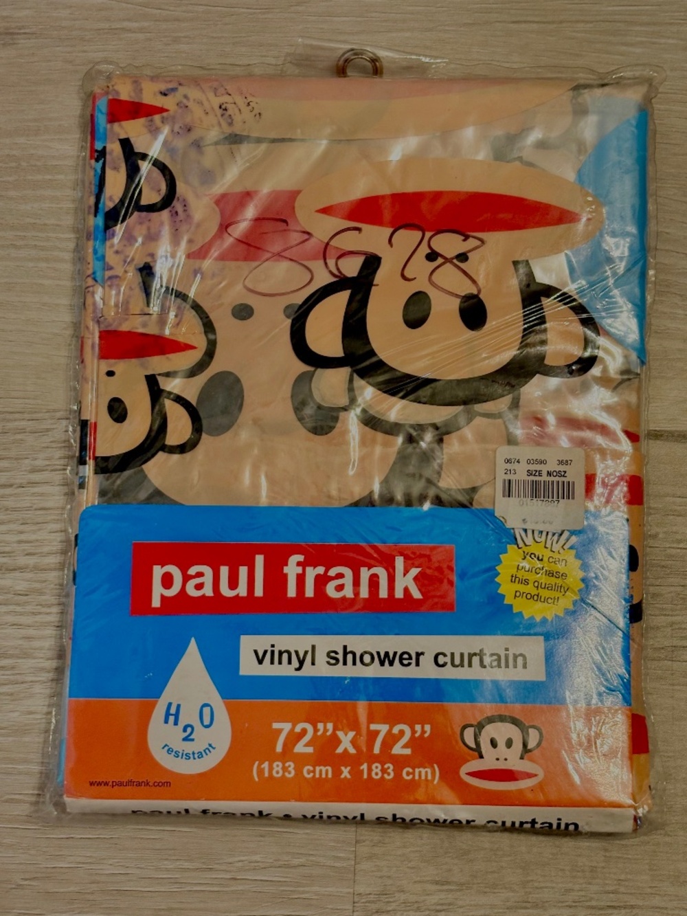 Vintage Paul Frank Julius the Monkey Vinyl Shower Curtain 72" x 72" Brand New 03